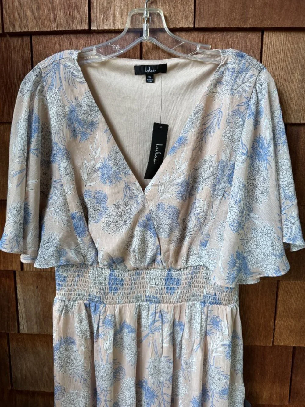 NWT Lulus Subtle Romance Beige Floral Print Ruffled Midi Dress - Women's X-Large